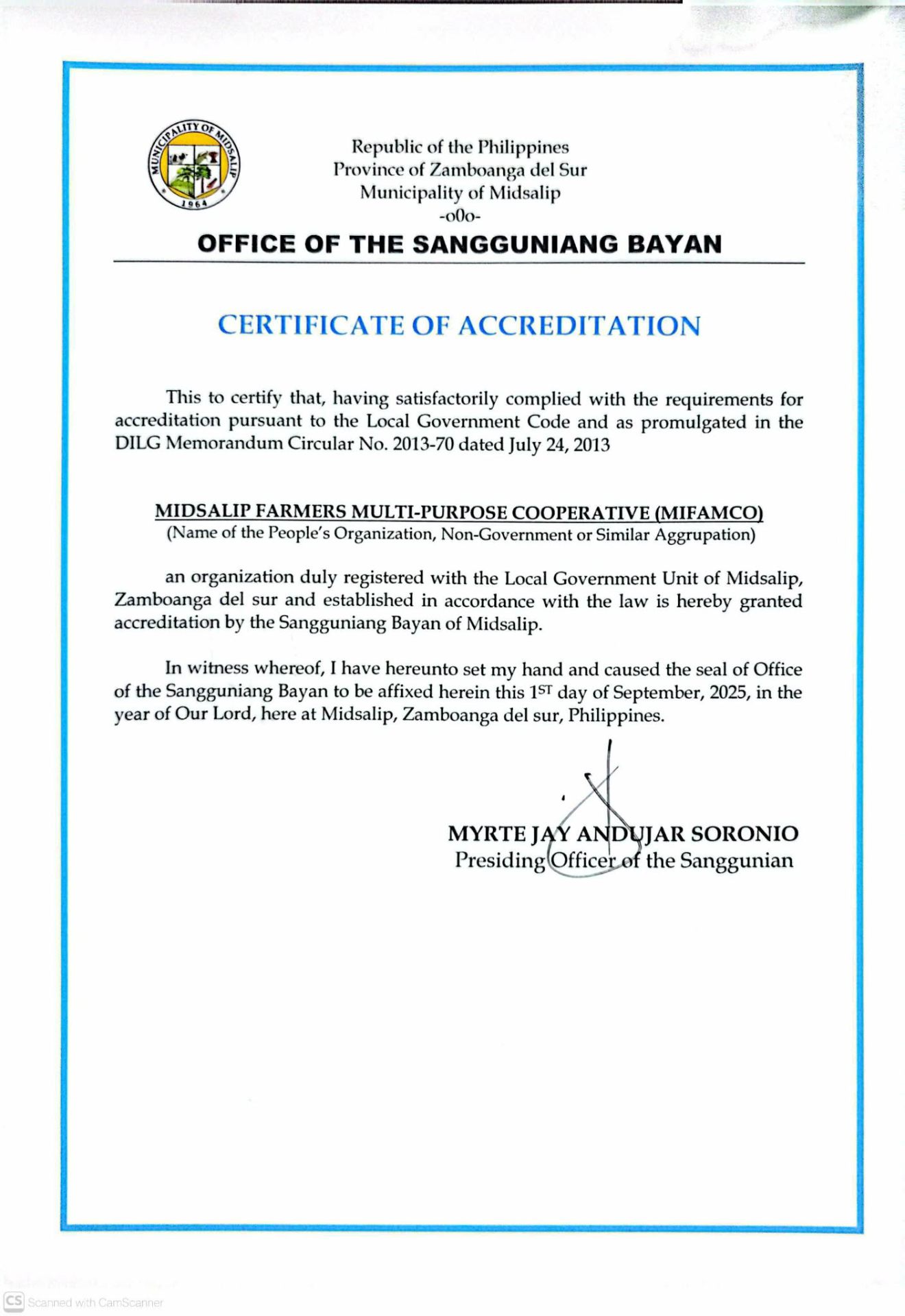LGU Accreditation — Municipality of Midsalip